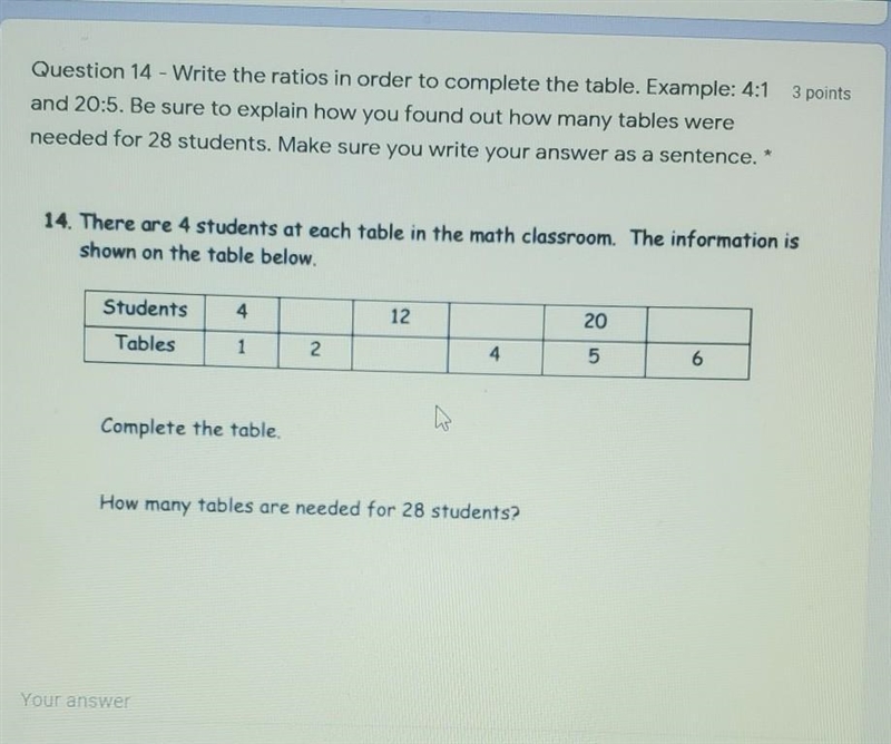 14. There are 4 students at each table in the math classroom. The information is shown-example-1