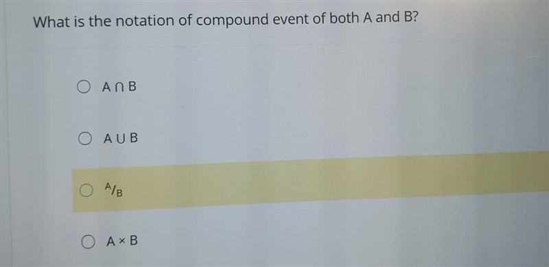 What is the notation of compound event of both A and B?-example-1