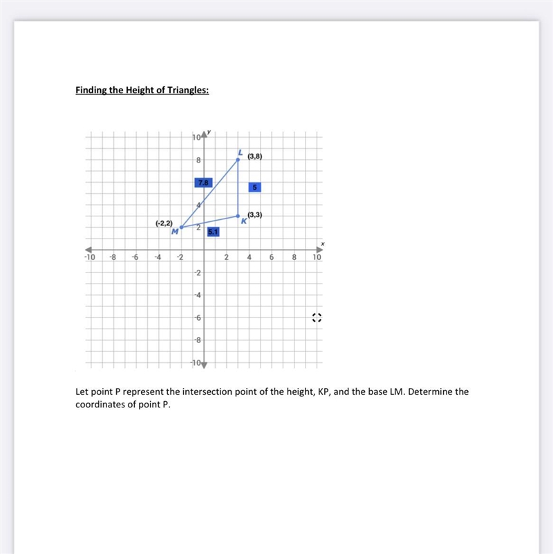 Let point P represent the intersection point of the height, KP, and the base LM. Determine-example-1