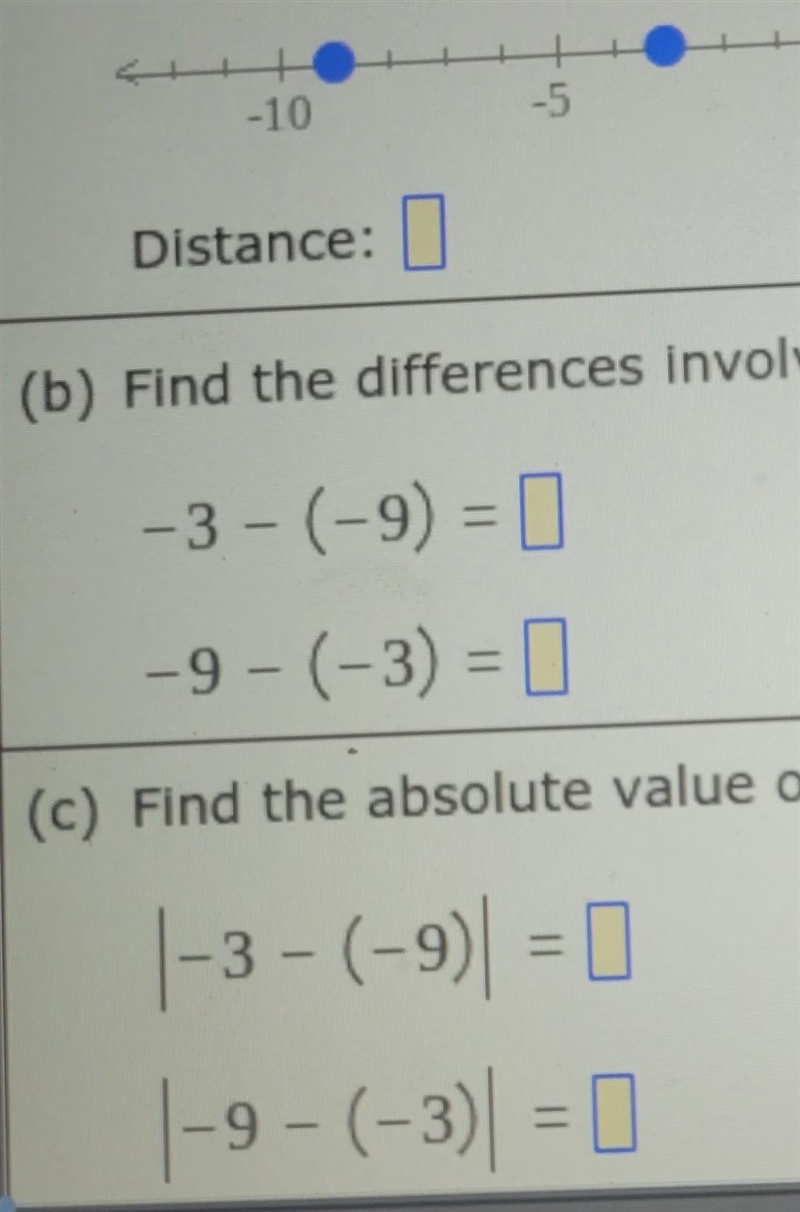 Use the number line to find the distance between -3 and -9-example-1