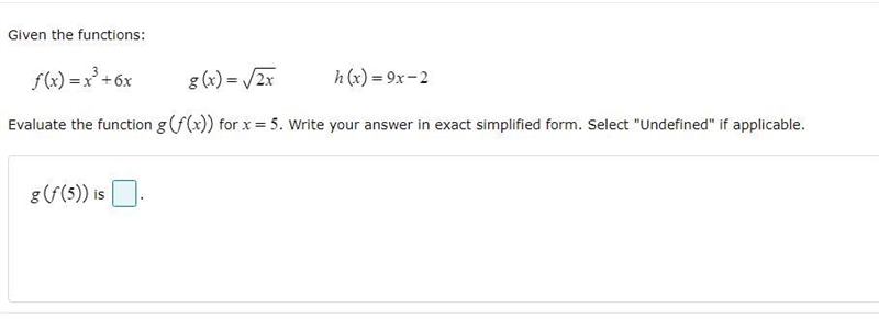 Given the functions:Evaluate the function for . Write your answer in exact simplified-example-1