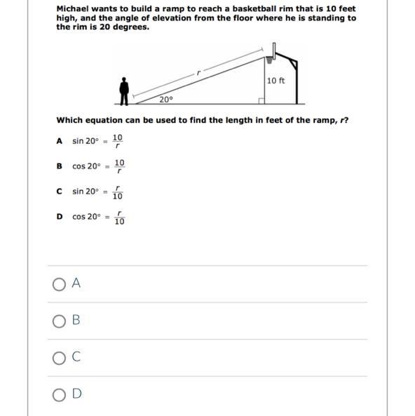 Which equation can be used to find the length in feet of the ramp, r?-example-1