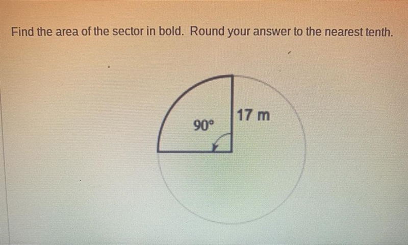 Find the area of the sector in bold. Round the answer to the nearest tenth.-example-1