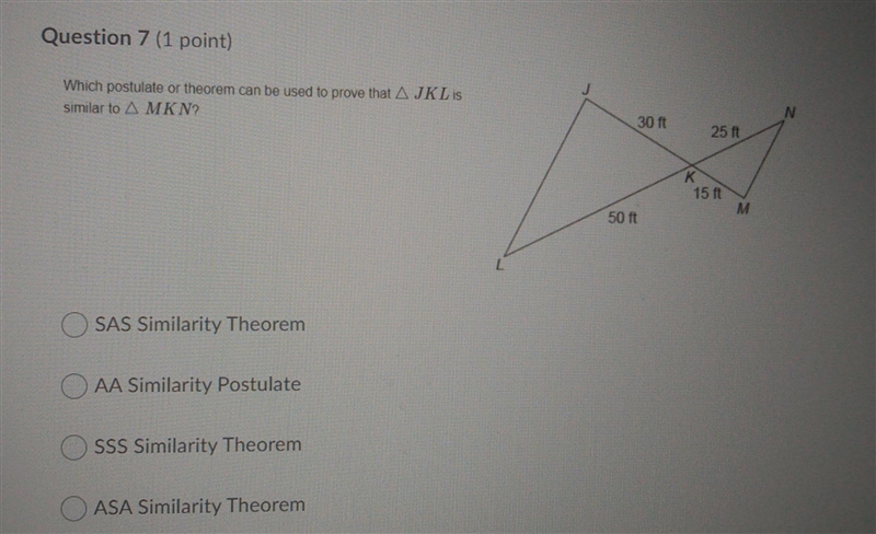 Which postulate or theorem can be used to prove that JKL is similar to MKN?-example-1