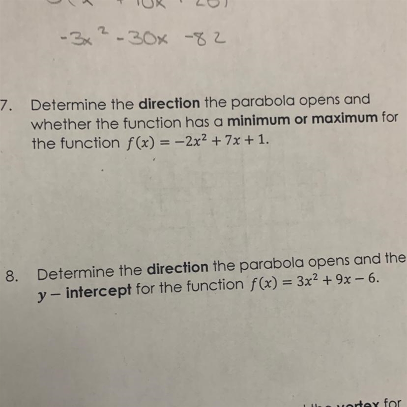 How do I determine the direction a porabola opens and whether a function has a minimum-example-1