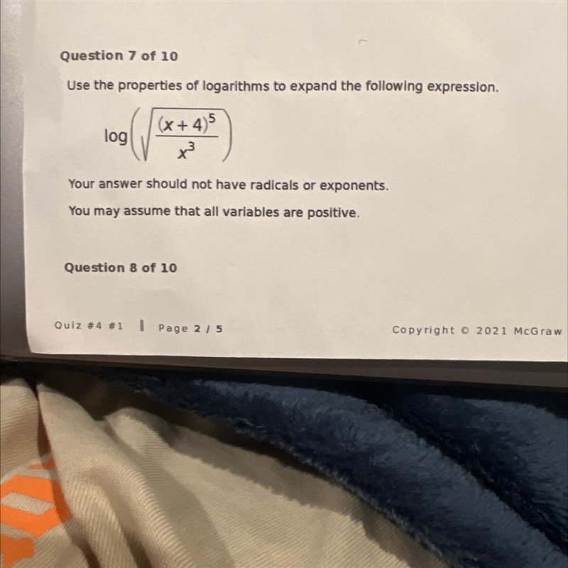 Question 7 of 10Use the properties of logarithms to expand the following expression-example-1