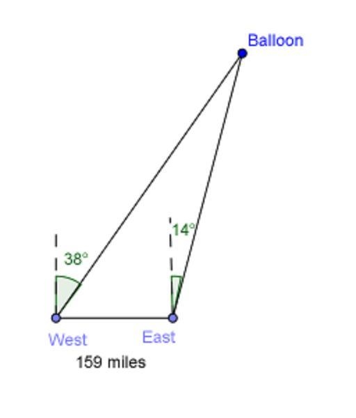 Two weather tracking stations are on the equator 159 miles apart. A weather balloon-example-1