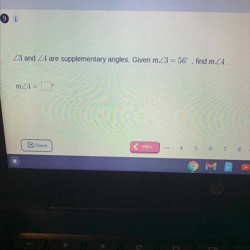 Z3 and Z4 are supplementary angles. Given mZ3 = 56° , find m24.m24-example-1