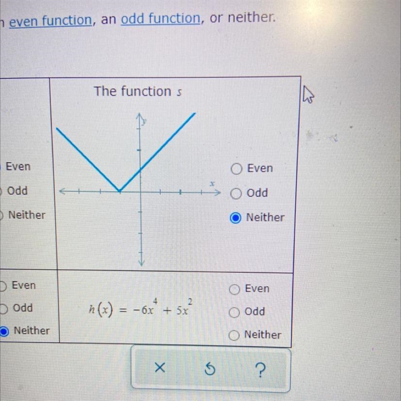 Even and odd functions type 1 I need help on the two pictured below-example-1