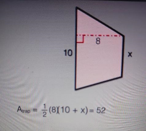 Find the value of x such that the trapezoid has an area of 52-example-1