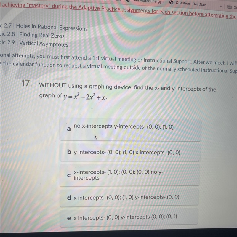 WITHOUT using a graphing device, find the x- and y- intercepts of the graph :-example-1