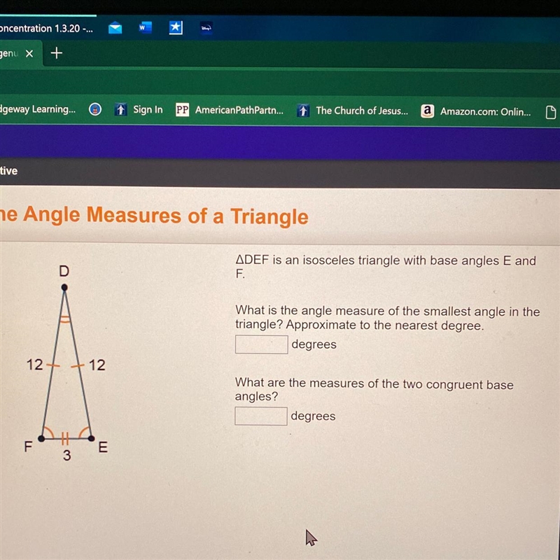 I need help finding the vortex angle with these three sides. I don’t really know how-example-1