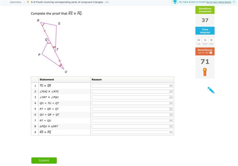 Complete the proof that RS ≅ PQ.-example-1