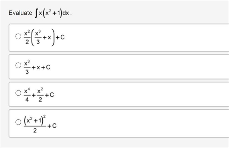 Evaluate the integral of the product if x and quantity x squared plus 1 and x, dx-example-1