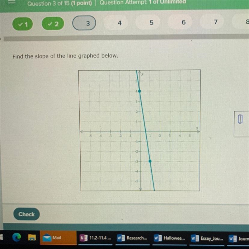 Find the slope of the line graphed below. ů m 5 • 0-example-1