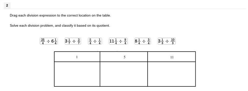 HURRY Drag each division expression to the correct location on the table. Solve each-example-1