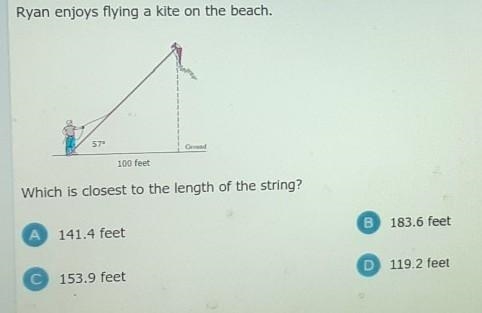 Ryan enjoys flying a kite on the beachWhich is the closest to the length of the string-example-1