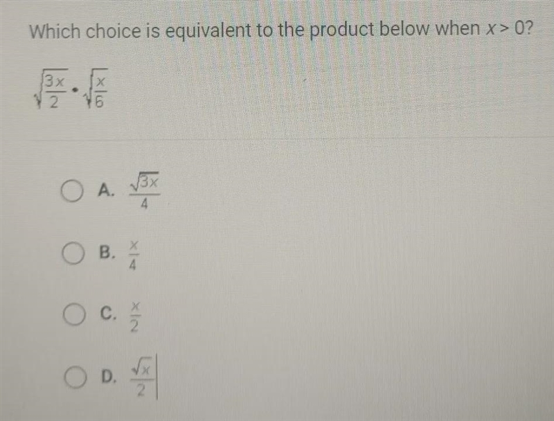 Which choice is equivalent to the product below when x>0? 3 x-example-1