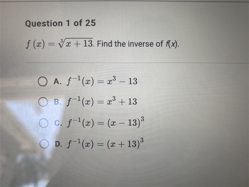 Functions and Relations Question. find the inverse of an (fx) equation. Please provide-example-1