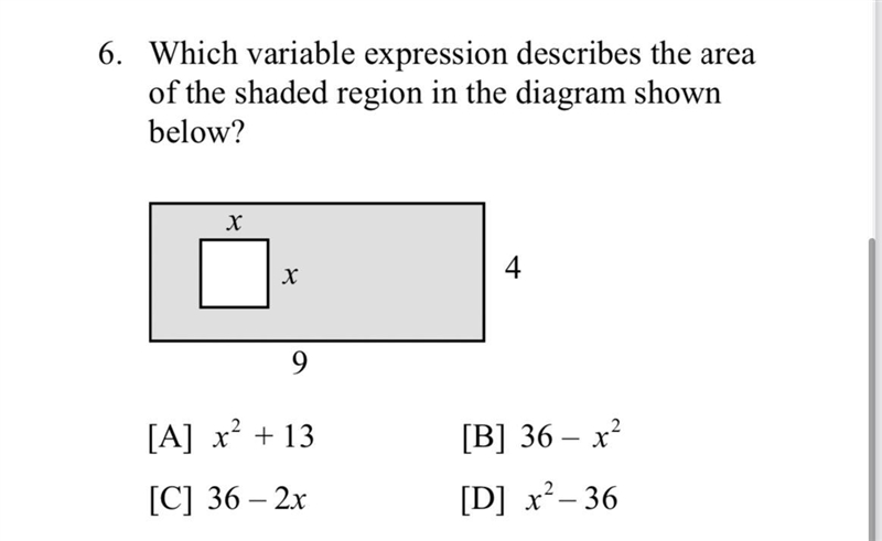 Which variable expression describes the area of the shaded region in the diagram shown-example-1