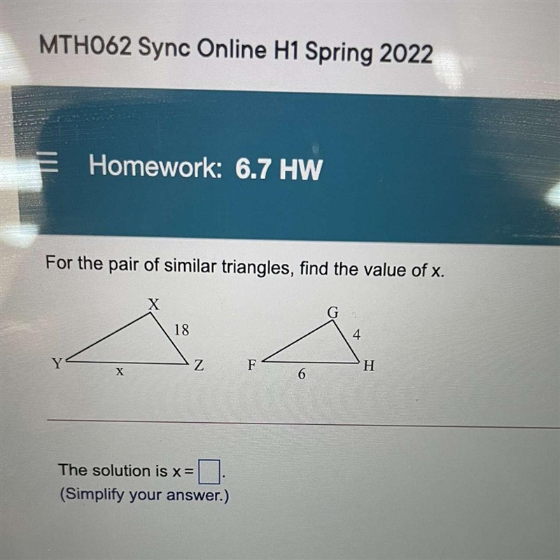 For the pair of similar triangles, find the value of x.-example-1