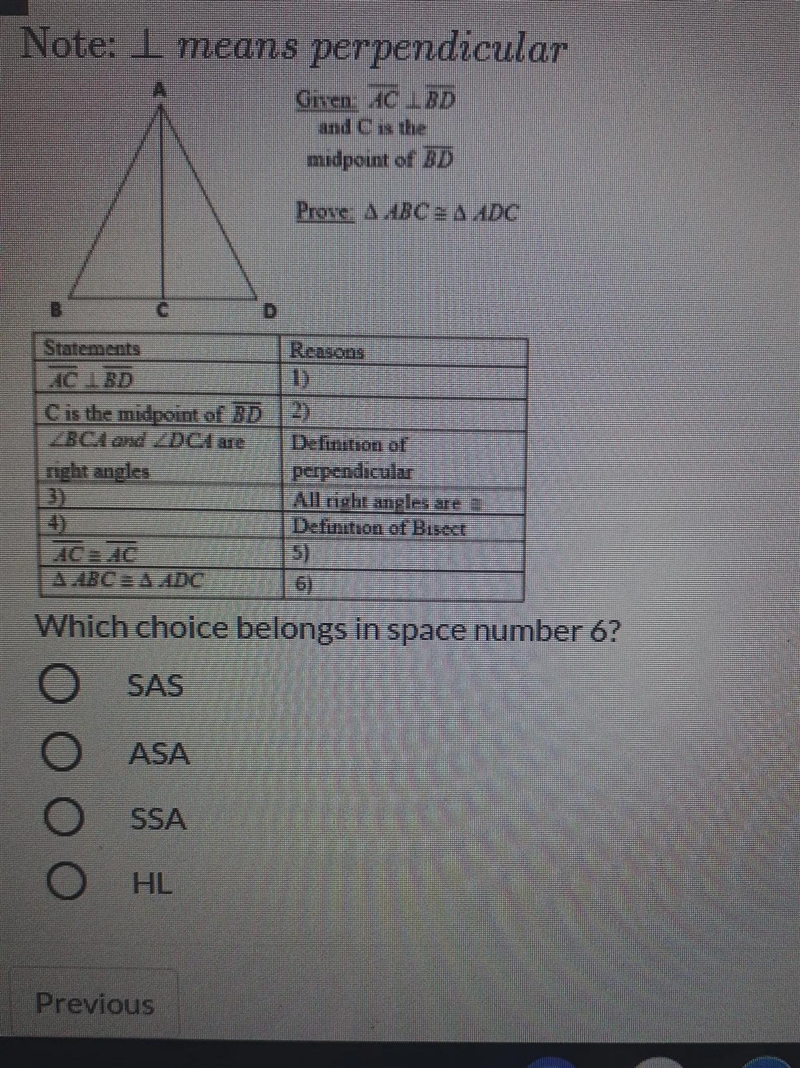 Note: I means perpendicular Gineu. A DD midpoint of BD Pron's AHPE SADC Reasons Statements-example-1