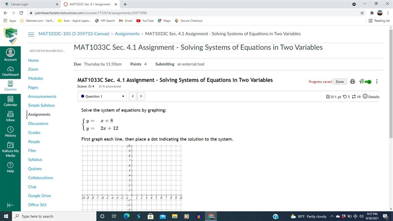 Solve the system of equations by graphing:{y=x+8y=2x+12 First graph each line, then-example-1