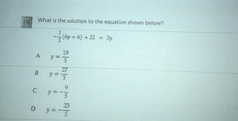 What is the solution to the equation shown below? -1/3(6x+6)+21=3y-example-1