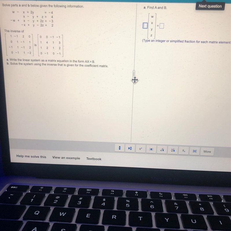 Find A,find B and solve the system using the inverse that is given for the coefficient-example-1