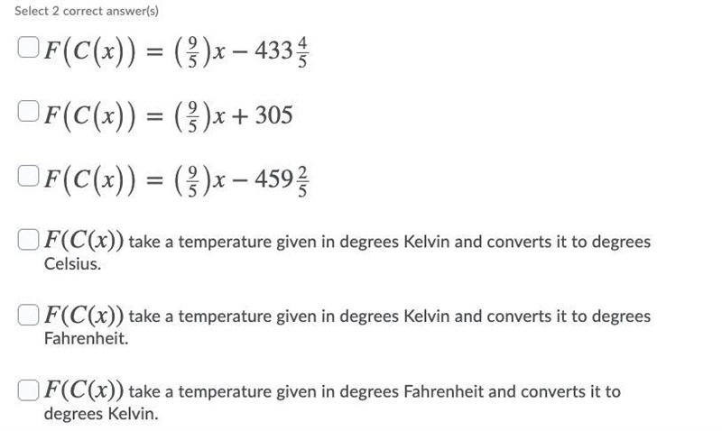 Function F, shown below, assigns to a temperature given in degrees Celsius it's equivalent-example-1