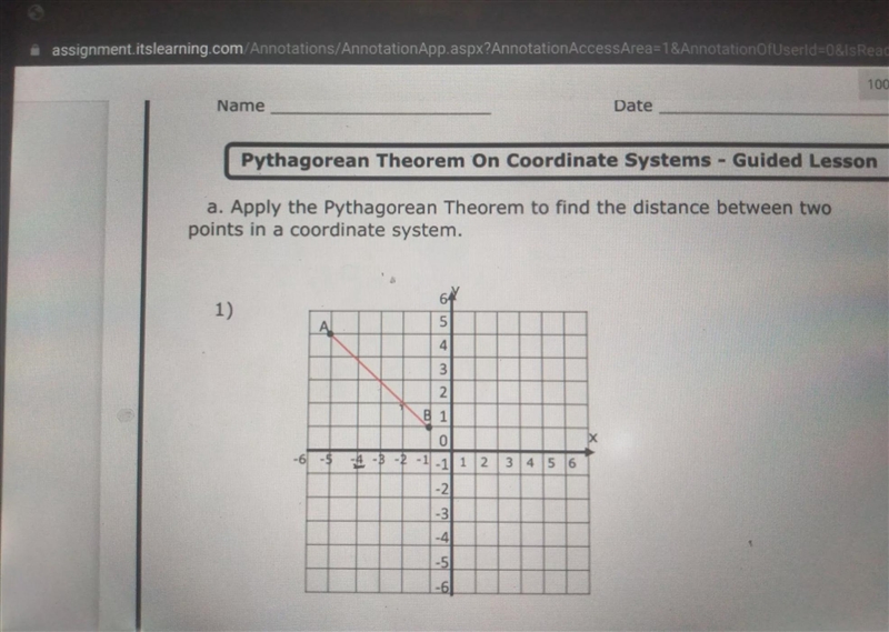 Apply the Pythagorean theorem to find the distance between two points in a coordinator-example-1