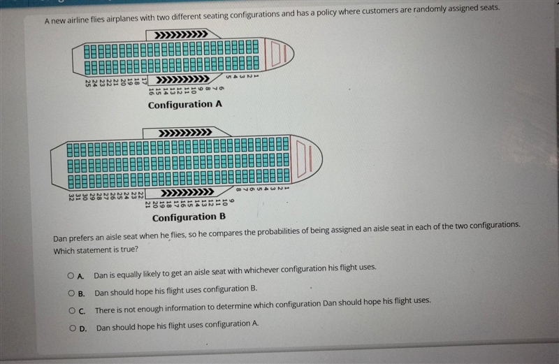 Select the correct answer. A new airline airplanes with two different seating configurations-example-1