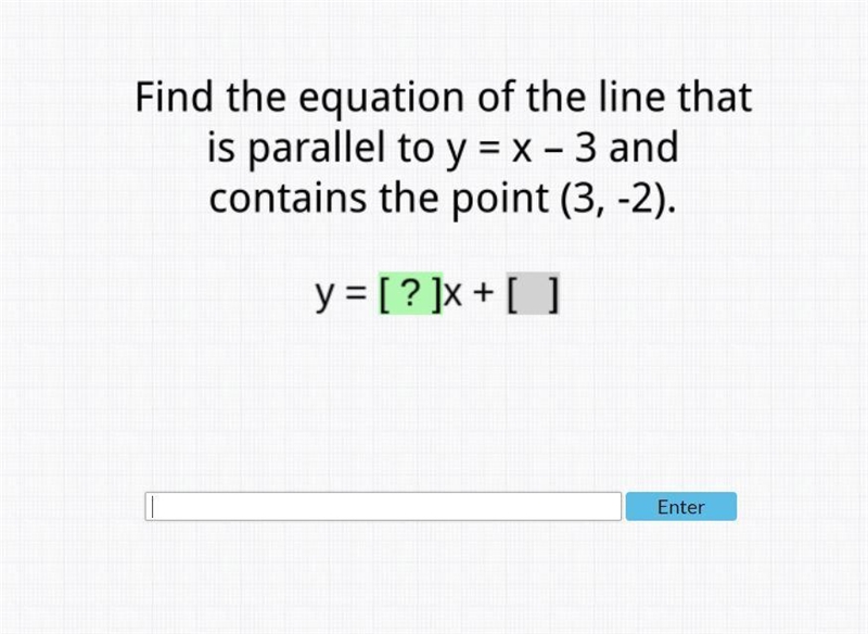 Find the equation of the line that is parallel to y=x-3 and contains the point that-example-1