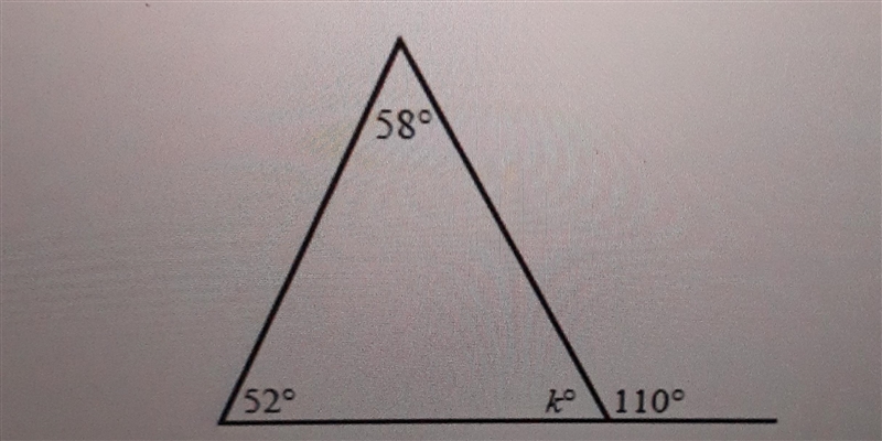 Find the value of k the diagram is not to scale ○ 42 ○ 70 ○ 118 ○ 58-example-1