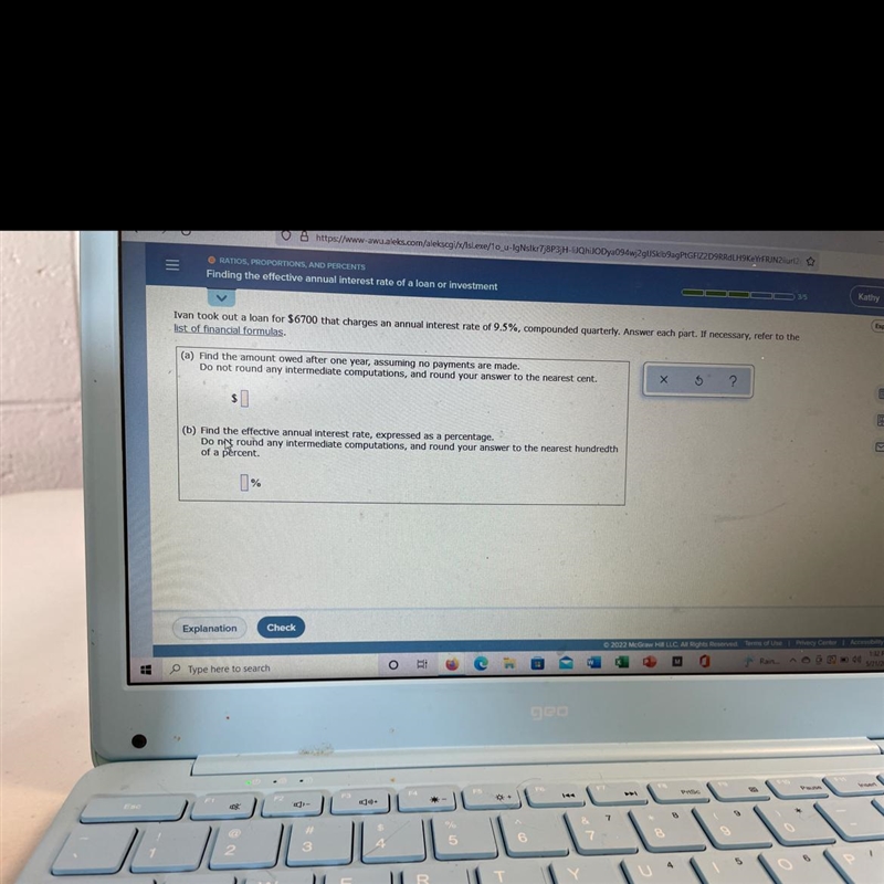 Ivan took out a loan for 6700 that charges an annual rate of 9.5% compounded quarterly-example-1