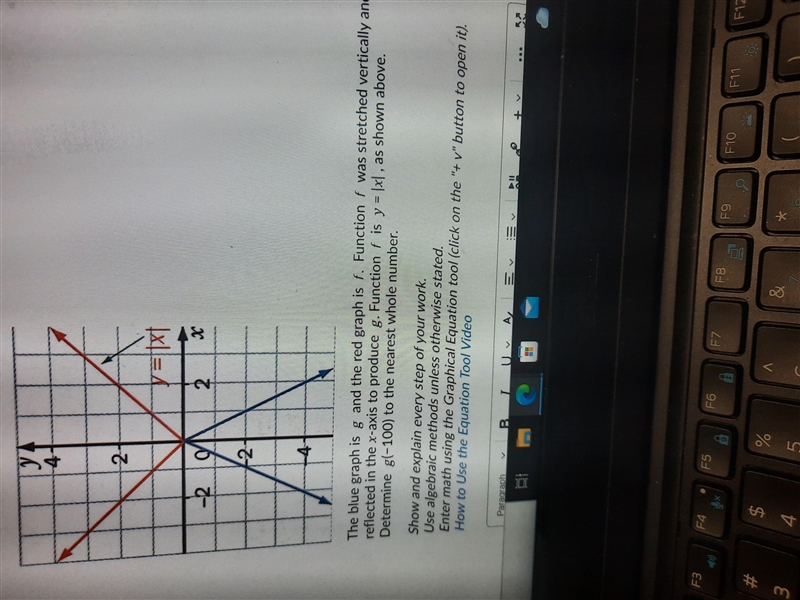 The blue graph is and the red graph is . Function was stretched vertically and reflected-example-1