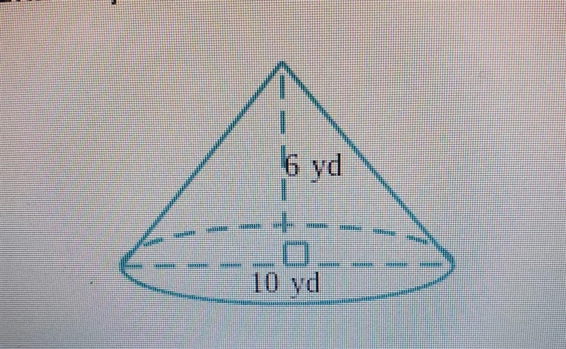 Find the volume of a conebase diameter of 10 ydheight 6 ydsuse the value 3.14 for-example-1