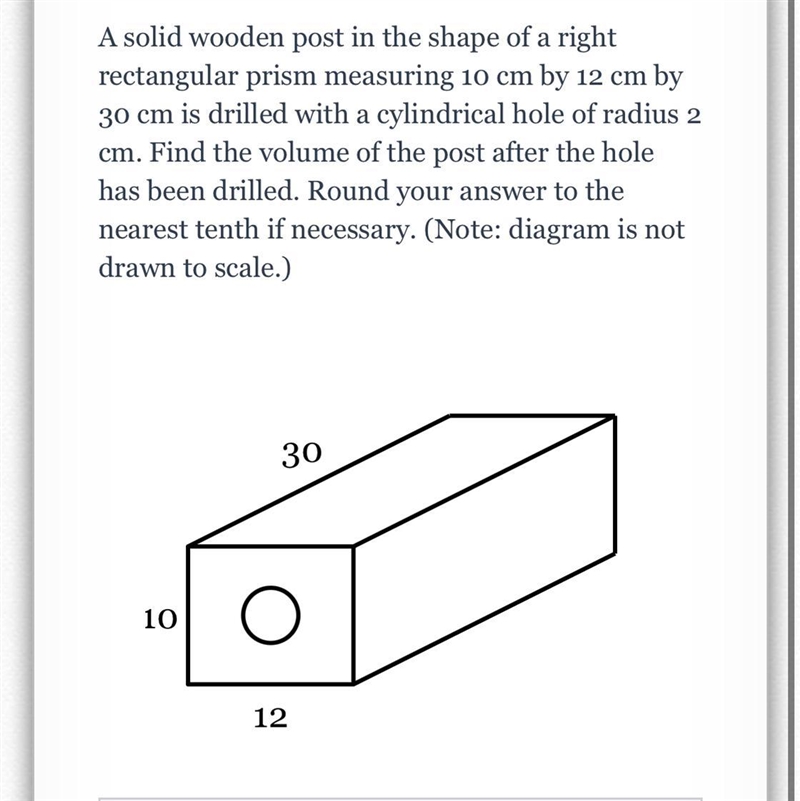 A solid wooden post in the shape of a right rectangular prism measuring 10 cm by 12 cm-example-1