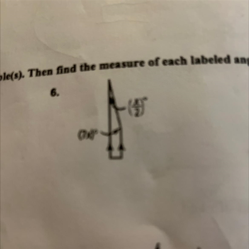 (7x)° (X/2) Find the value of the variables-example-1