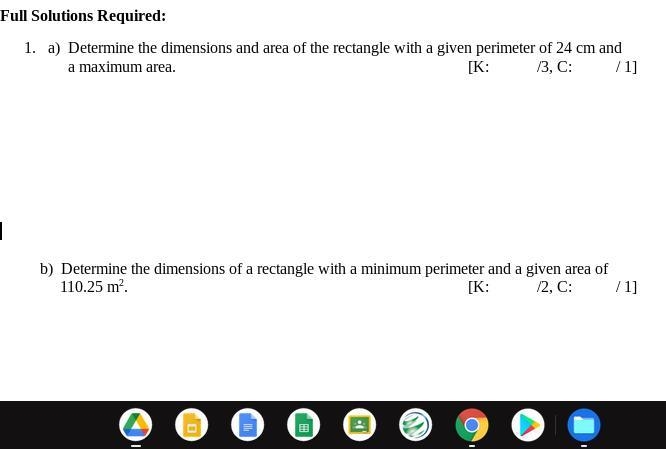 a) Determine the dimensions and area of the rectangle with a given perimeter of 24 cm-example-1