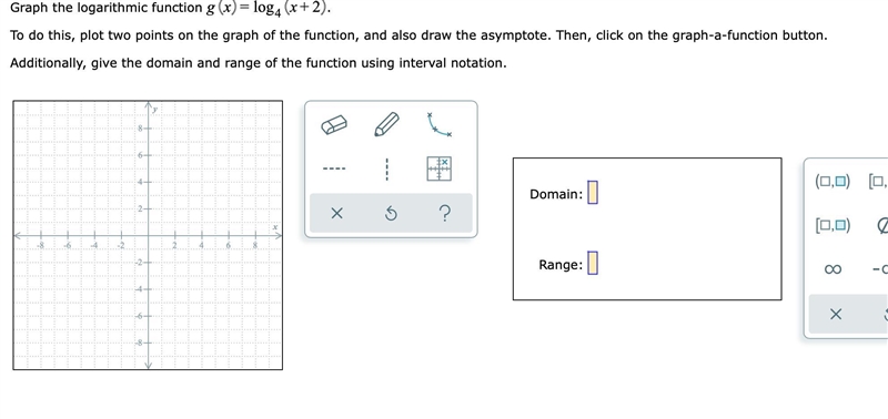 Graph the logarithmic function =gxlog4+x2.To do this, plot two points on the graph-example-1