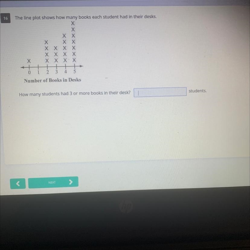The line plot shows how many books each student had in their desks.Number of Books-example-1