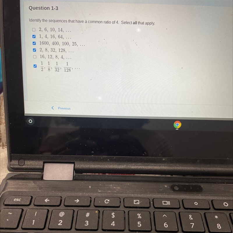 Identify the sequences that have a common ration of 4. Select all that apply-example-1