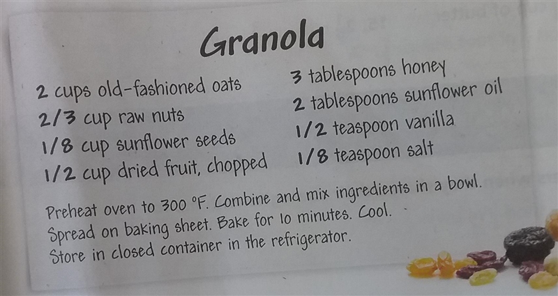 what is the ratio of dried fruit to sunflower seeds in the granola recipe?If you need-example-1