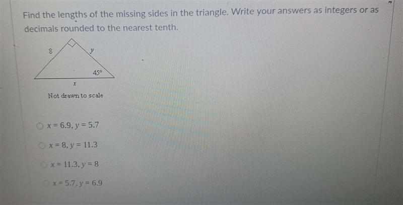 Find the lengths of the missing sides in the triangle. Write your answers as integers-example-1