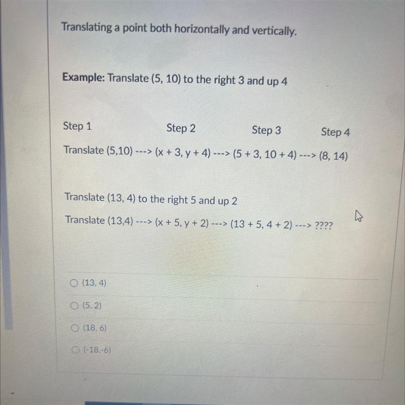 Translate (13, 4) to the right 5 and up 2-example-1