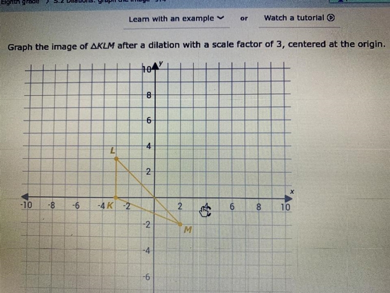 Graph the image of Triangle KLM after a dilation with a scale factor of 4, centered-example-1