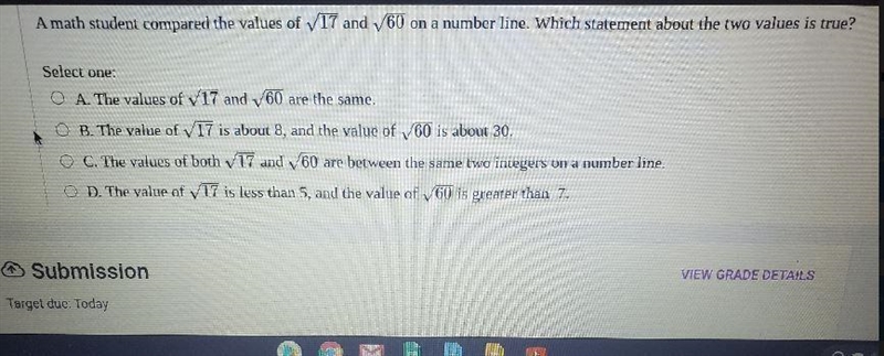 A math student compared the values of 17 and 60 on a number line. Which statement-example-1