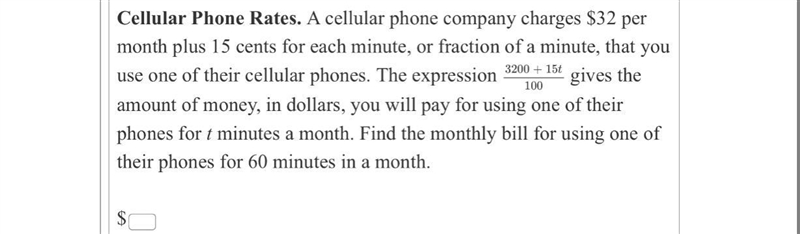 Cellular Phone Rates. A cellular phone company charges $32 per month plus 15 cents-example-1