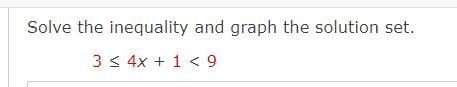 Solve the inequality and graph the solution set.3 ≤ 4x + 1 < 9-example-1